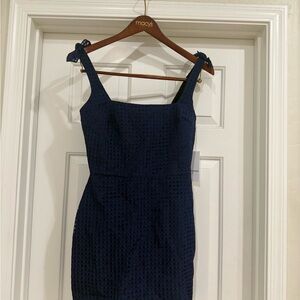 Amanda Uprichard Navy Eyelet Tie-Strap Mini Dress
